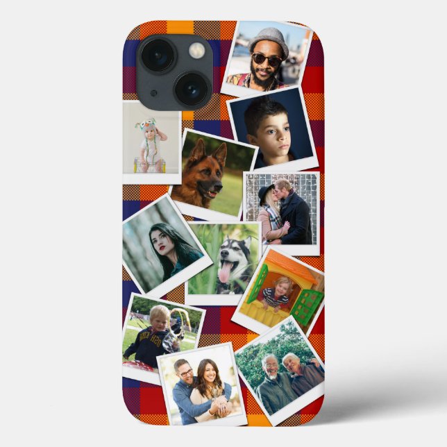 Retro Red Blue Plaid Snapshot Photo Collage Case-Mate iPhone Case (Back)