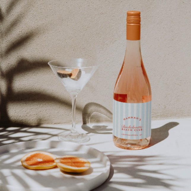 Retro Red & Blue Stripes Bachelorette Sparkling Wine Label (Retro Red & Blue Stripes Bachelorette Sparkling Wine Label)