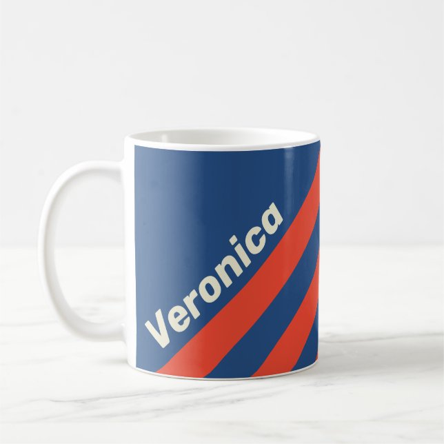 Retro Red & Blue Three Stripes with Name Coffee Mug (Left)