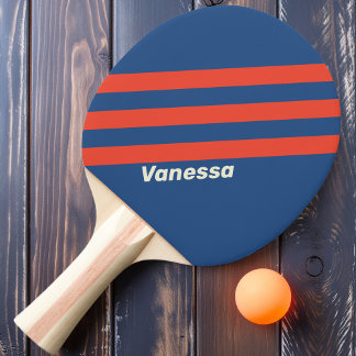 Retro Red & Blue Three Stripes with Name Ping Pong Paddle