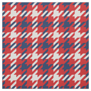 Retro red blue white houndstooth plaid pattern fabric