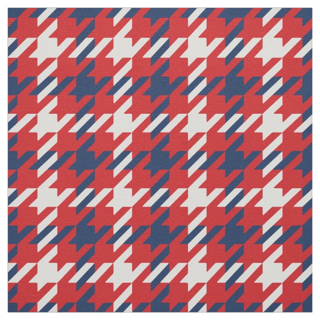 Retro red blue white houndstooth plaid pattern fabric (Swatch)