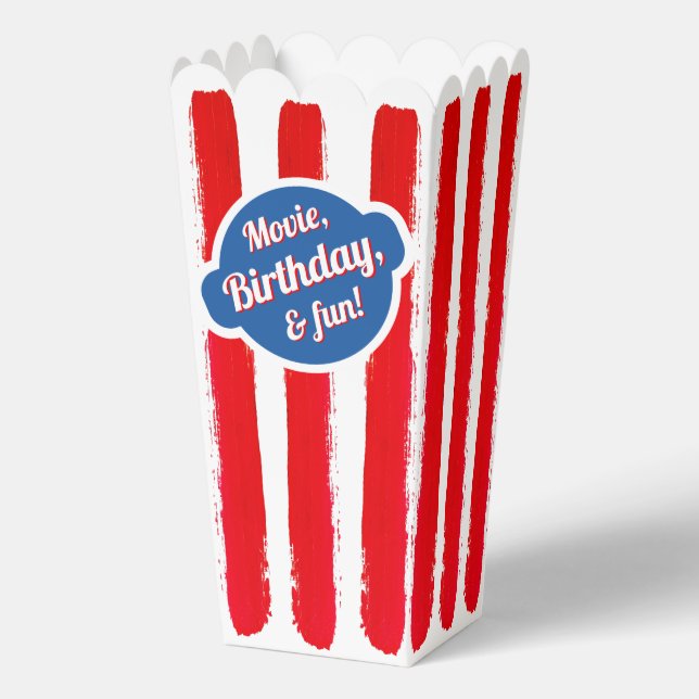 Retro Red Blue White Stripe Popcorn Movie Cinema Favour Box (Front)