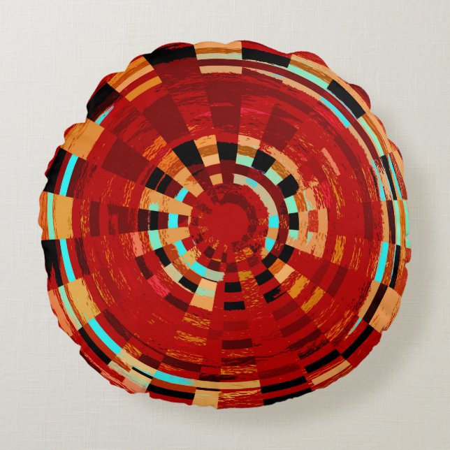 Retro Red Blue Yellow Circular Pattern Round Cushion (Front)