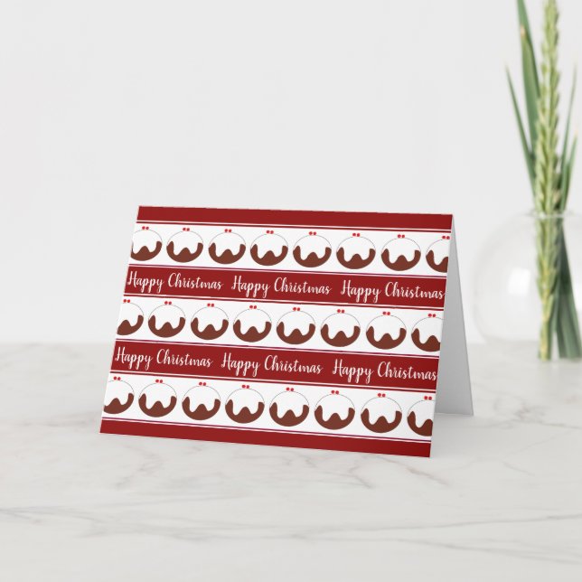 Retro red & brown Christmas jumper style pudding Card (Front)