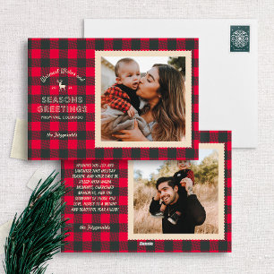 Retro Red Buffalo Plaid Rustic Christmas Photo Holiday Card