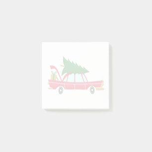 Retro Red Car Carrying a Christmas Tree Post-it Notes