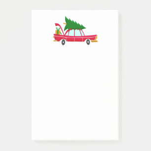 Retro Red Car Carrying a Christmas Tree Post-it Notes