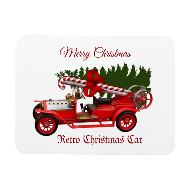 Retro Red Car Christmas Tree  Magnet (Horizontal)
