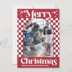 Retro Red Chequerboard Christmas Flat Card