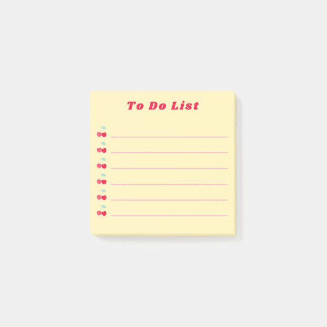 Retro Red Cherry Bullet Point To Do List Yellow Post-it Notes (Front)