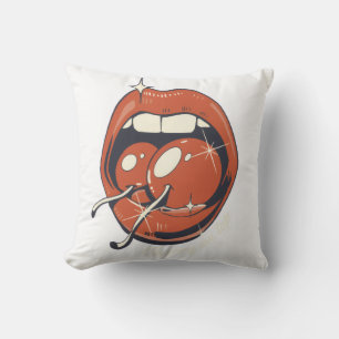 Retro Red Cherry Lips Graphic Art Cushion