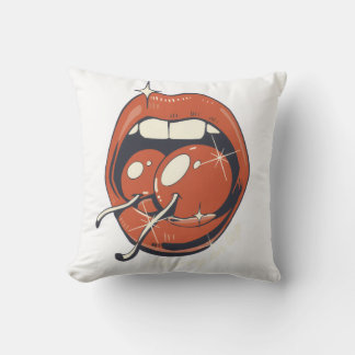 Retro Red Cherry Lips Graphic Art Cushion