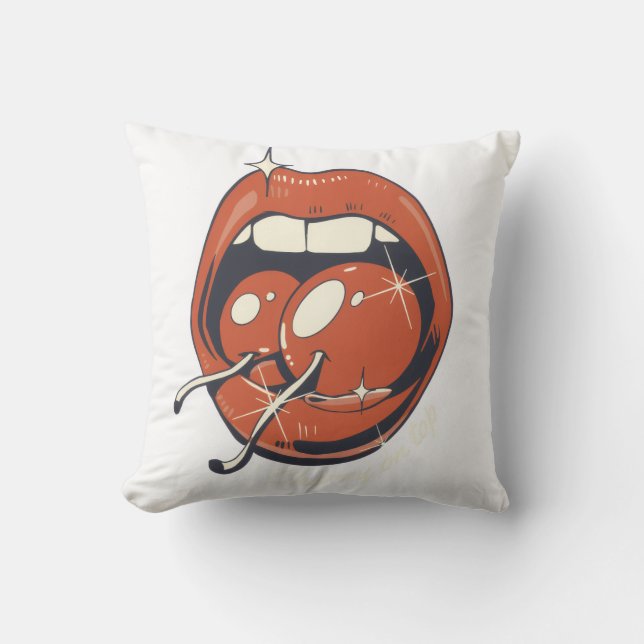 Retro Red Cherry Lips Graphic Art Cushion (Front)