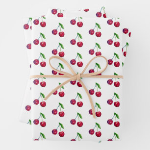 Retro Red Cherry Packaging Cute Vintage Christmas Wrapping Paper Sheet