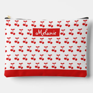 Retro Red Cherry Pattern White Personalised Accessory Pouch