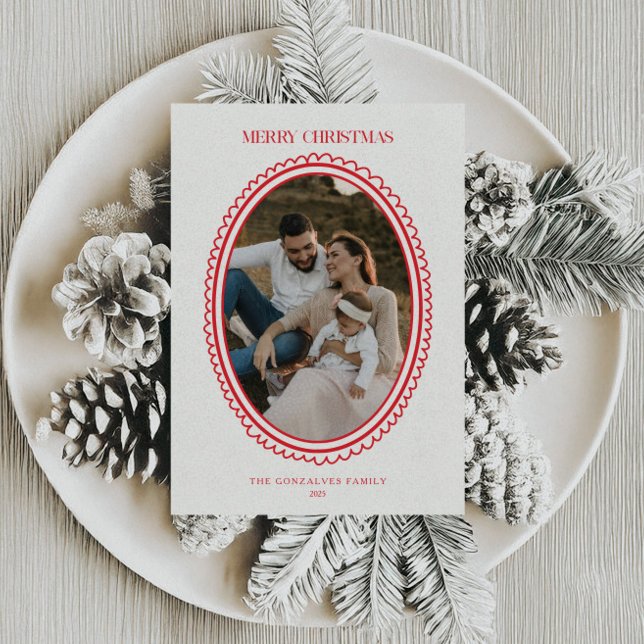 Retro Red Christmas Family Photo Holiday Card (Creator Uploaded)