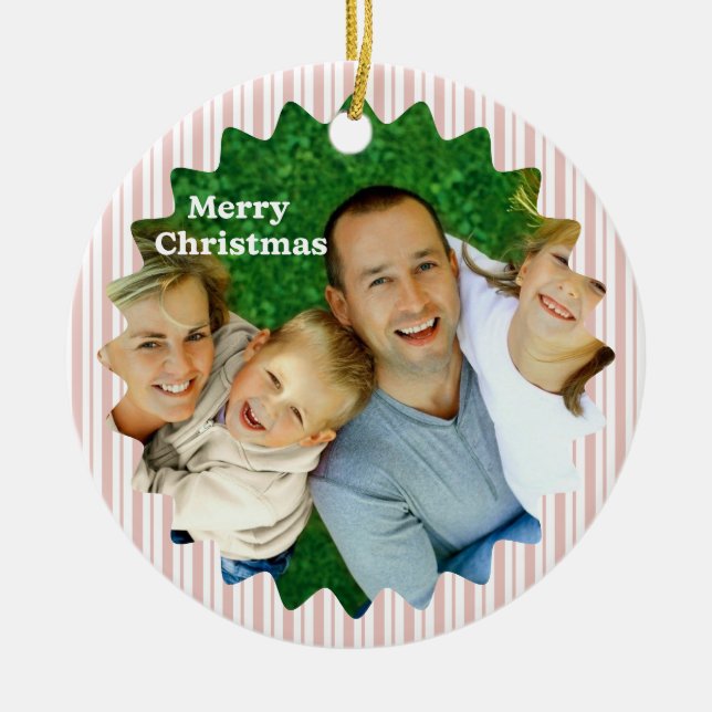 Retro Red Christmas Party Striped  Ceramic Ornament (Front)