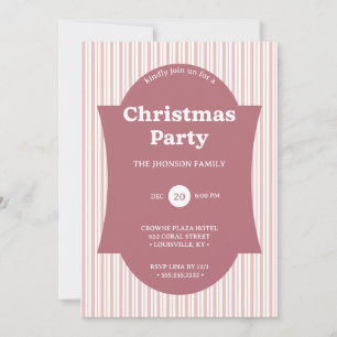 Retro Red Christmas Party Striped Invitation