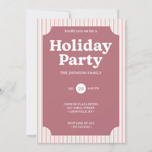 Retro Red Christmas Party Striped Invitation
