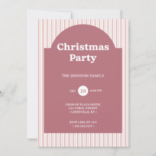 Retro Red Christmas Party Striped Invitation