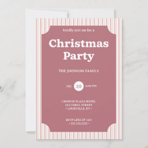 Retro Red Christmas Party Striped Invitation