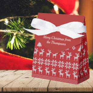 Retro Red Christmas Reindeer Custom Holiday Party Favour Box