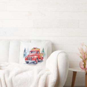 Retro Red Christmas Truck Cushion
