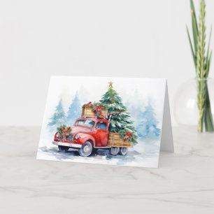 Retro Red Christmas Truck Holiday Card