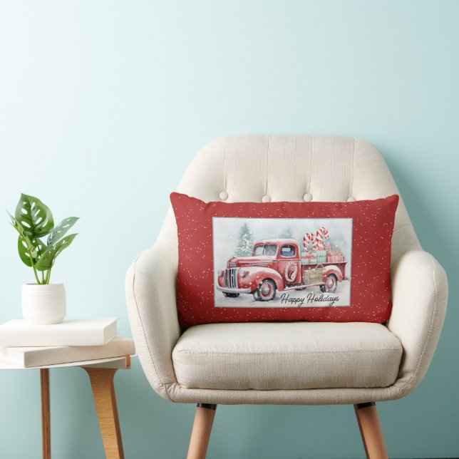 Retro Red Christmas Truck Lumbar Cushion (Chair)