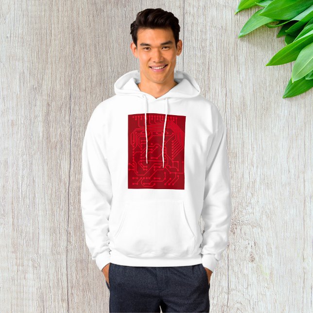 Retro Red Circuit Board Tech Pattern Hoodie (Creator Uploaded)