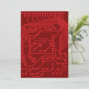 Retro Red Circuit Board Tech Pattern Invitation