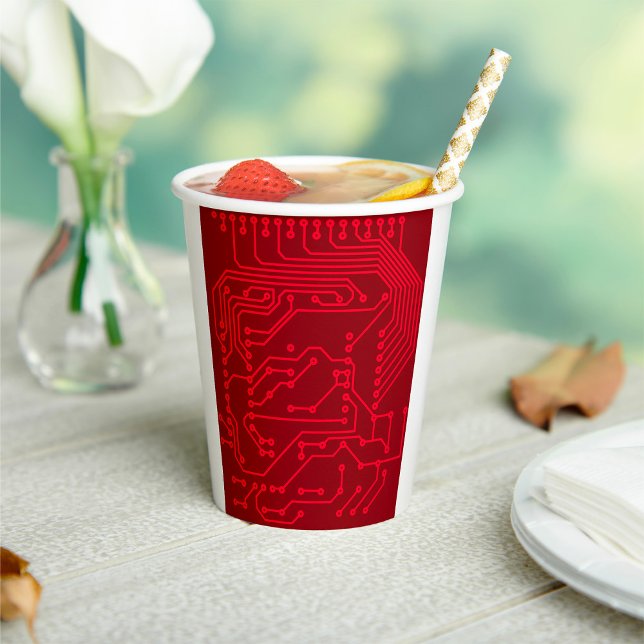Retro Red Circuit Board Tech Pattern Paper Cups (Creator Uploaded)