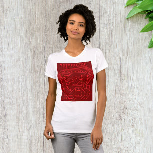 Retro Red Circuit Board Tech Pattern T-Shirt