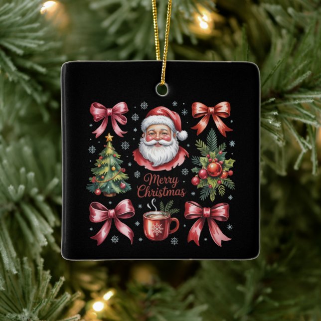 Retro Red Coquette Christmas Cute Xmas Holiday Ceramic Ornament (Tree)