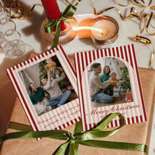 Retro Red Cream Arched Old Money Stripes Christmas Holiday Card