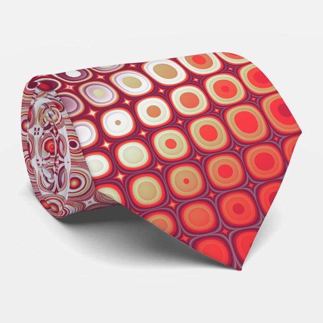 Retro Red Dot Fractal Pattern Tie (Rolled)