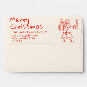 Retro Red Drawn Santa Claus Merry Christmas Envelope