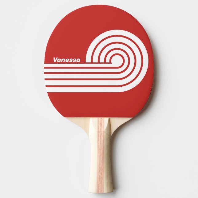 Retro Red Dual Curl Stripes with Name Ping Pong Paddle (Front)