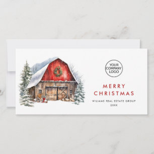 Retro Red Farm Barn Christmas Corporate Holiday Card