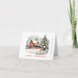 Retro Red Farm Barn Christmas Corporate Holiday Card