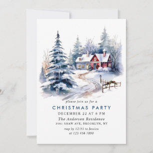 Retro Red Farm Barn Christmas Holiday Party Invitation