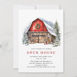 Retro Red Farm Barn Christmas Open House Invitation
