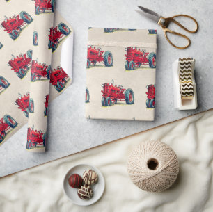 Retro Red Farm Tractor  Wrapping Paper