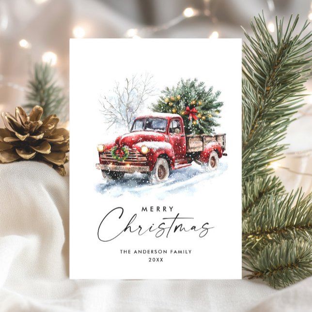 Retro Red Farm Truck Bohemian Christmas Tree Holiday Card (Creator Uploaded)