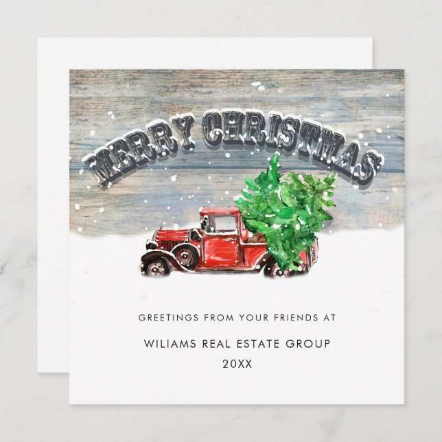 Retro Red Farm Truck Christmas Corporate Greeting Holiday Card (Front/Back)