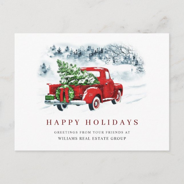 Retro Red Farm Truck Christmas Corporate Greeting Postcard (Front)