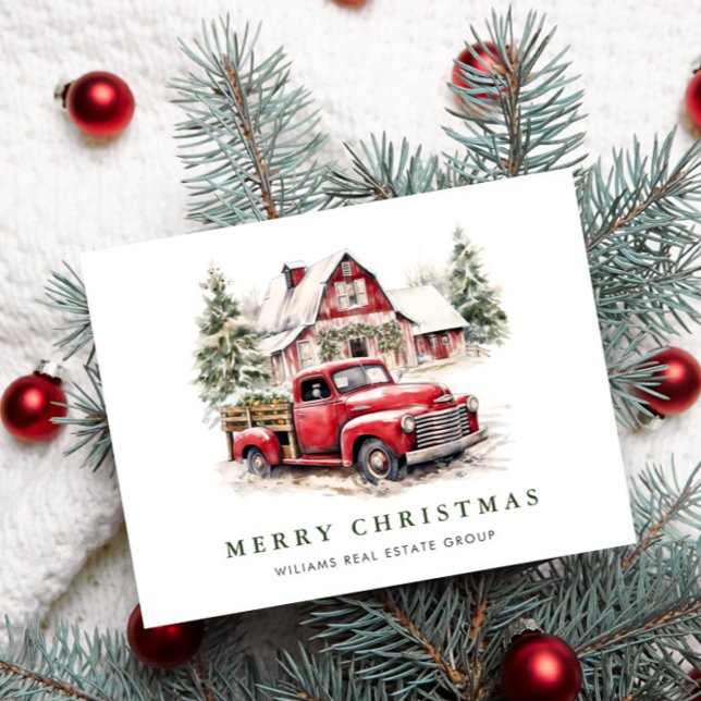 Retro Red Farm Truck Christmas Greeting Holiday Postcard (Creator Uploaded)