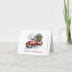 Retro Red Farm Truck Christmas Tree Greeting Holiday Card