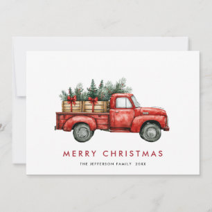 Retro Red Farm Truck Christmas Tree Greeting Holiday Card